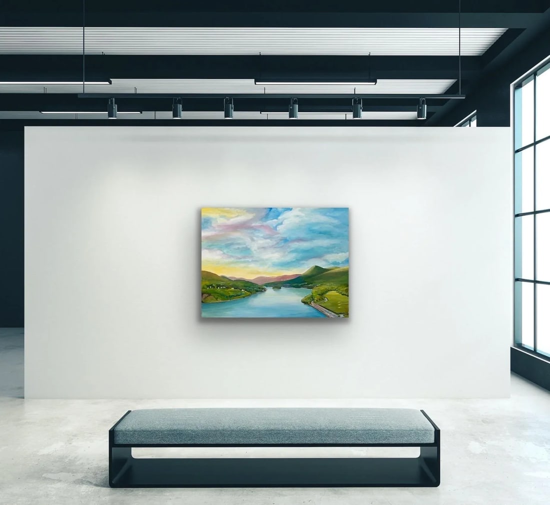Large Landscape Painting of Hudson River, New York State, Usa by British Artist - 7