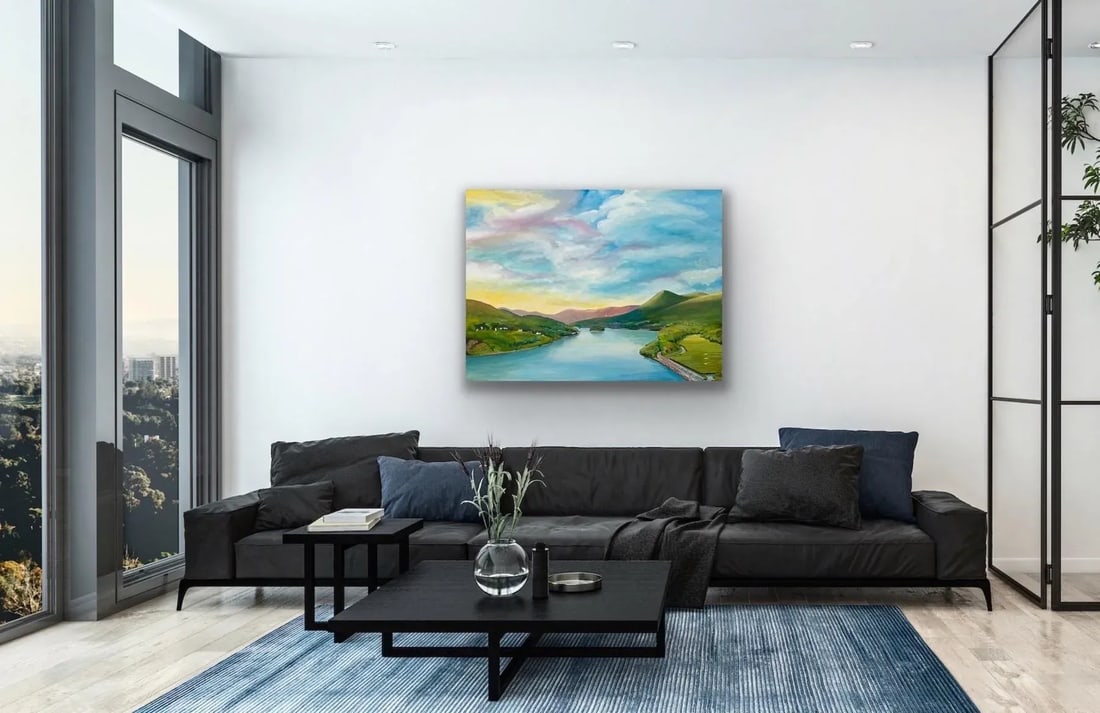 Large Landscape Painting of Hudson River, New York State, Usa by British Artist - 8