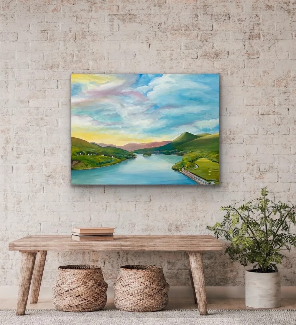 Large Landscape Painting of Hudson River, New York State, Usa by British Artist - 9