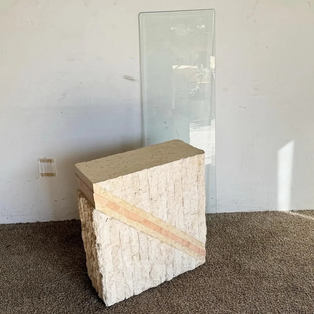 Postmodern Pink and Beige Tessellated Stone Glass Top Console Table - 3