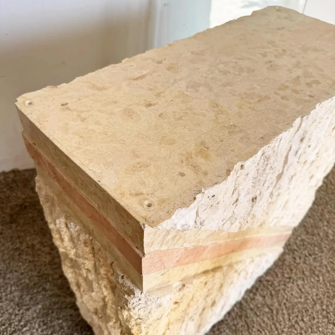 Postmodern Pink and Beige Tessellated Stone Glass Top Console Table - 5