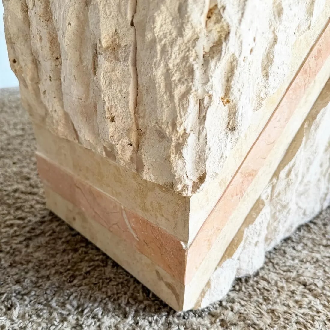 Postmodern Pink and Beige Tessellated Stone Glass Top Console Table - 6