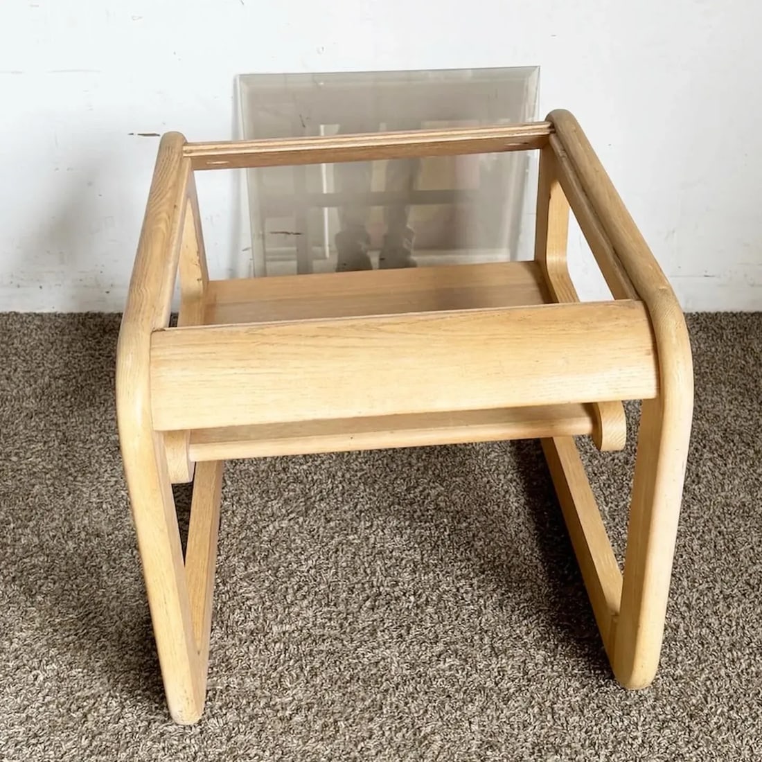 Mid Century Modern Oak Side Table With Smoked Glass Top by Lou Hodges - 10