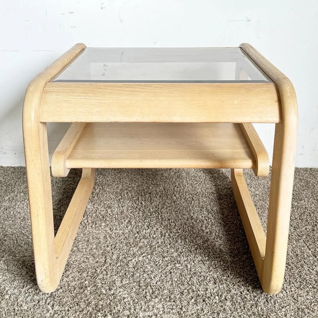 Mid Century Modern Oak Side Table With Smoked Glass Top by Lou Hodges - 2