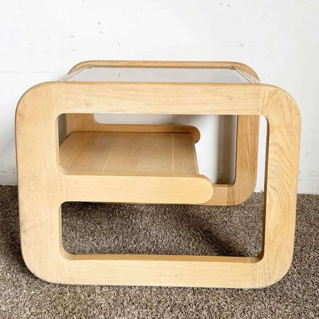 Mid Century Modern Oak Side Table With Smoked Glass Top by Lou Hodges - 3