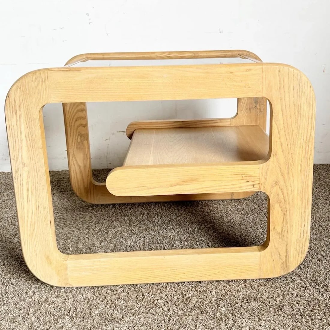 Mid Century Modern Oak Side Table With Smoked Glass Top by Lou Hodges - 5