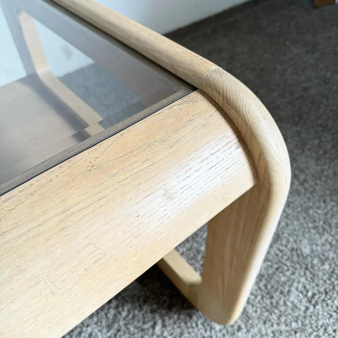 Mid Century Modern Oak Side Table With Smoked Glass Top by Lou Hodges - 6