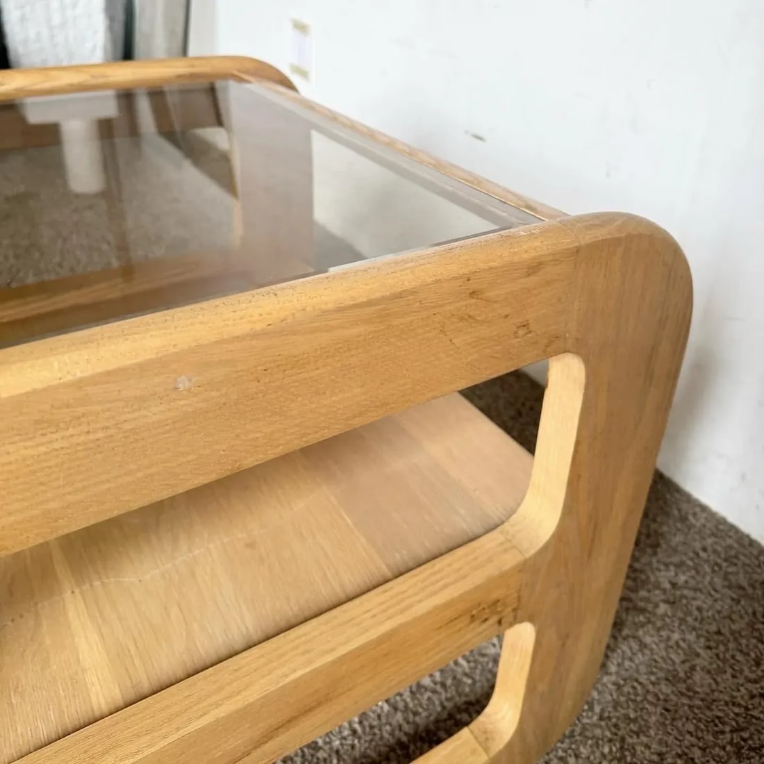 Mid Century Modern Oak Side Table With Smoked Glass Top by Lou Hodges - 8