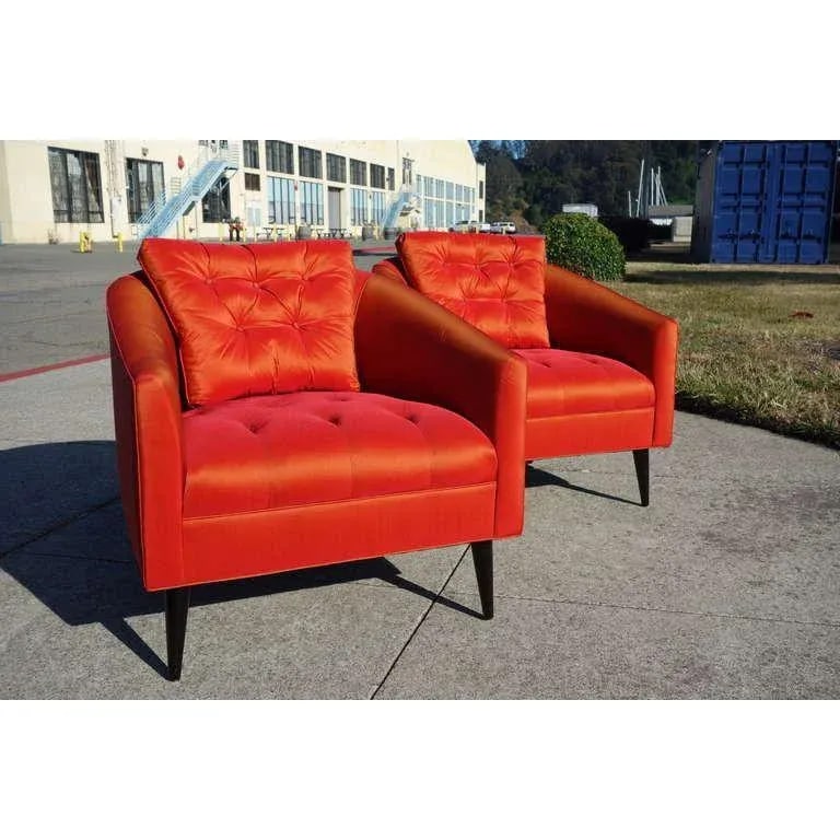 Mid-Century Modern Satin Chairs - a Pair - 4
