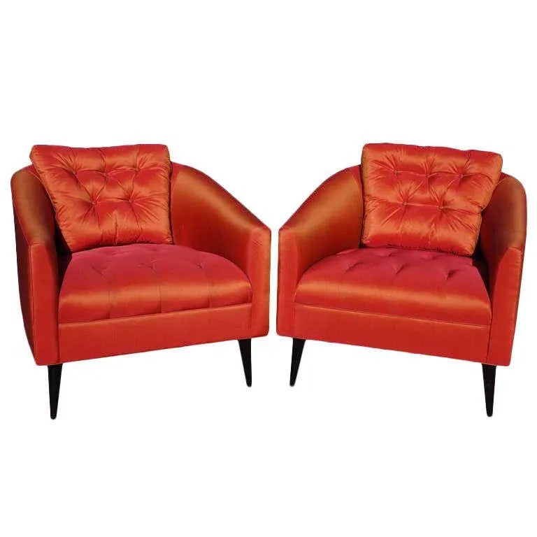 Mid-Century Modern Satin Chairs - a Pair - 7