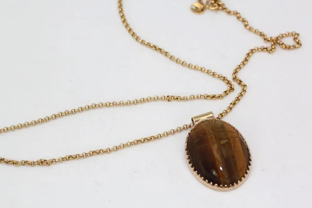 Vintage 18k Tiger's Eye Scarab Pendant - 3