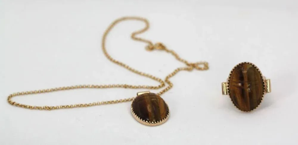Vintage 18k Tiger's Eye Scarab Pendant - 4