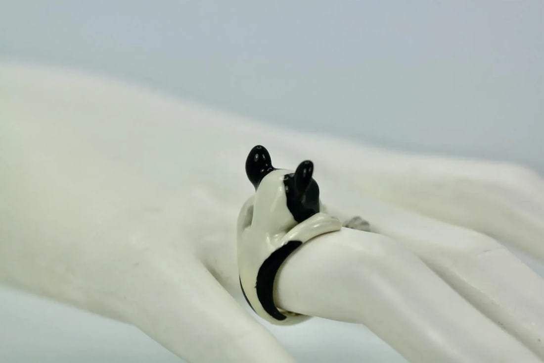 Enamel Silver Boston Terrier Dog Ring Size 7 - 4
