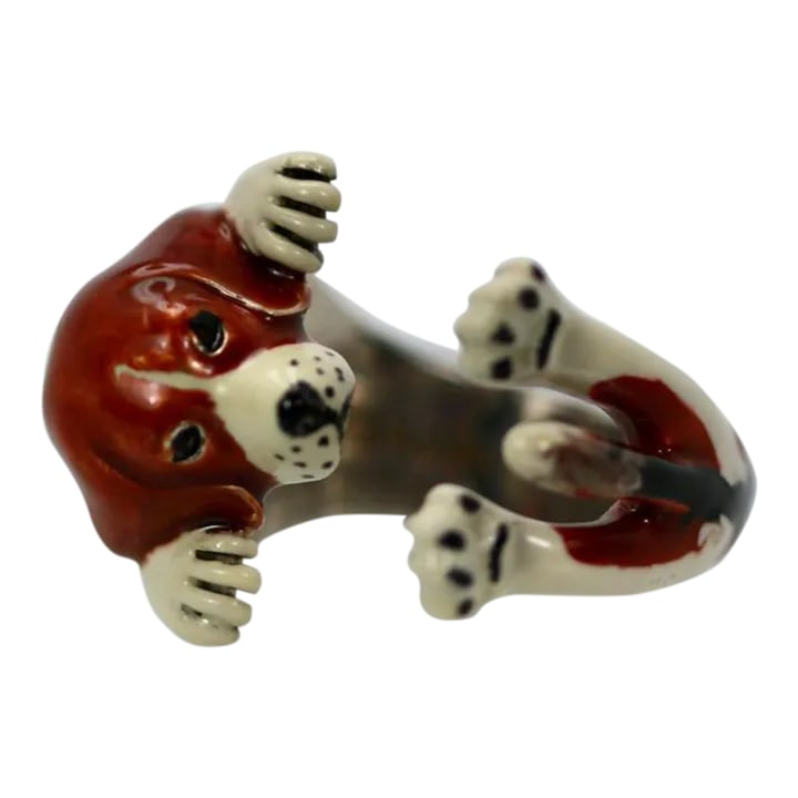 Enamel on Silver Ceramic Beagle Dog Ring Size 6.5 (1 of 12)