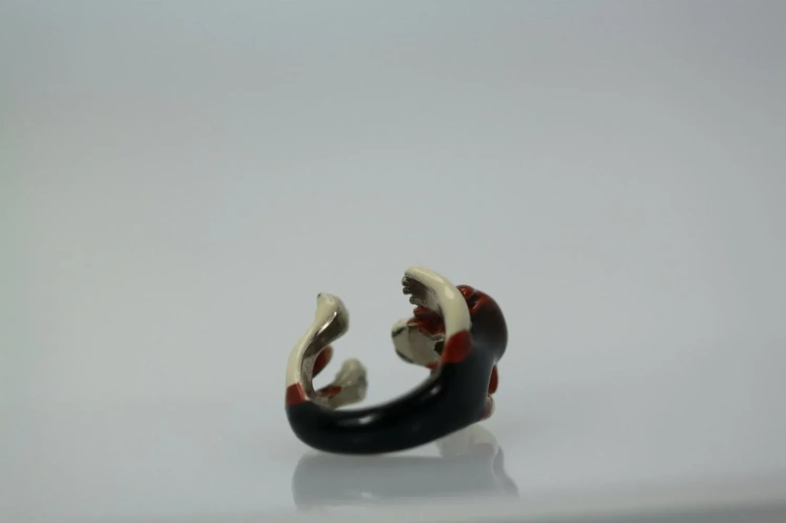 Enamel on Silver Ceramic Beagle Dog Ring Size 6.5 - 5