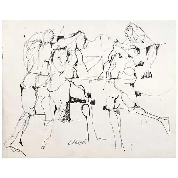 Abstract Expressionist Ink Drawing on Paper by Salvatore Grippi - 2