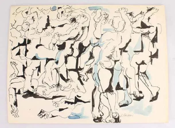 Midcentury Abstract Expressionist Watercolor Painting, Salvatore Grippi, Blue - 3