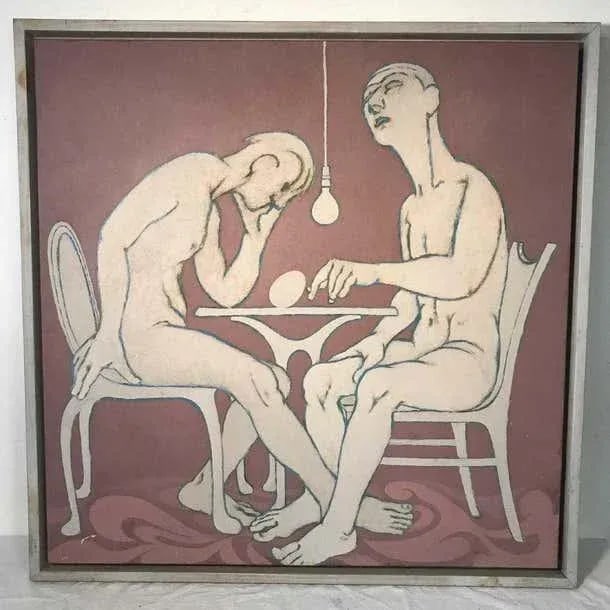 Midcentury Figural Oil Painting "Triumph of the Egg", 1970s - 2
