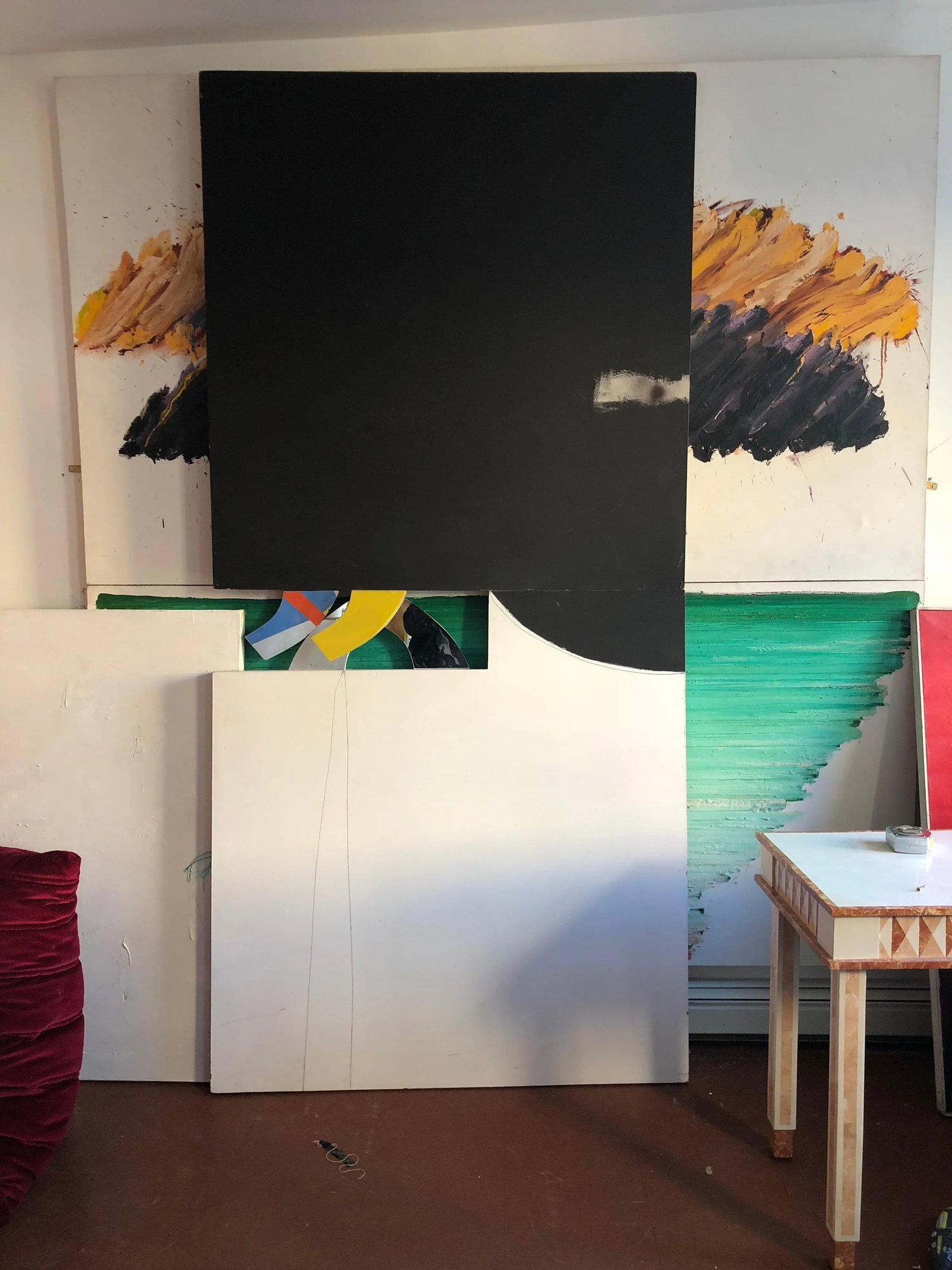 Abstract Minimalist Diptych Black & White Panel Painting Erik Atkinson Icon 1971 - 2