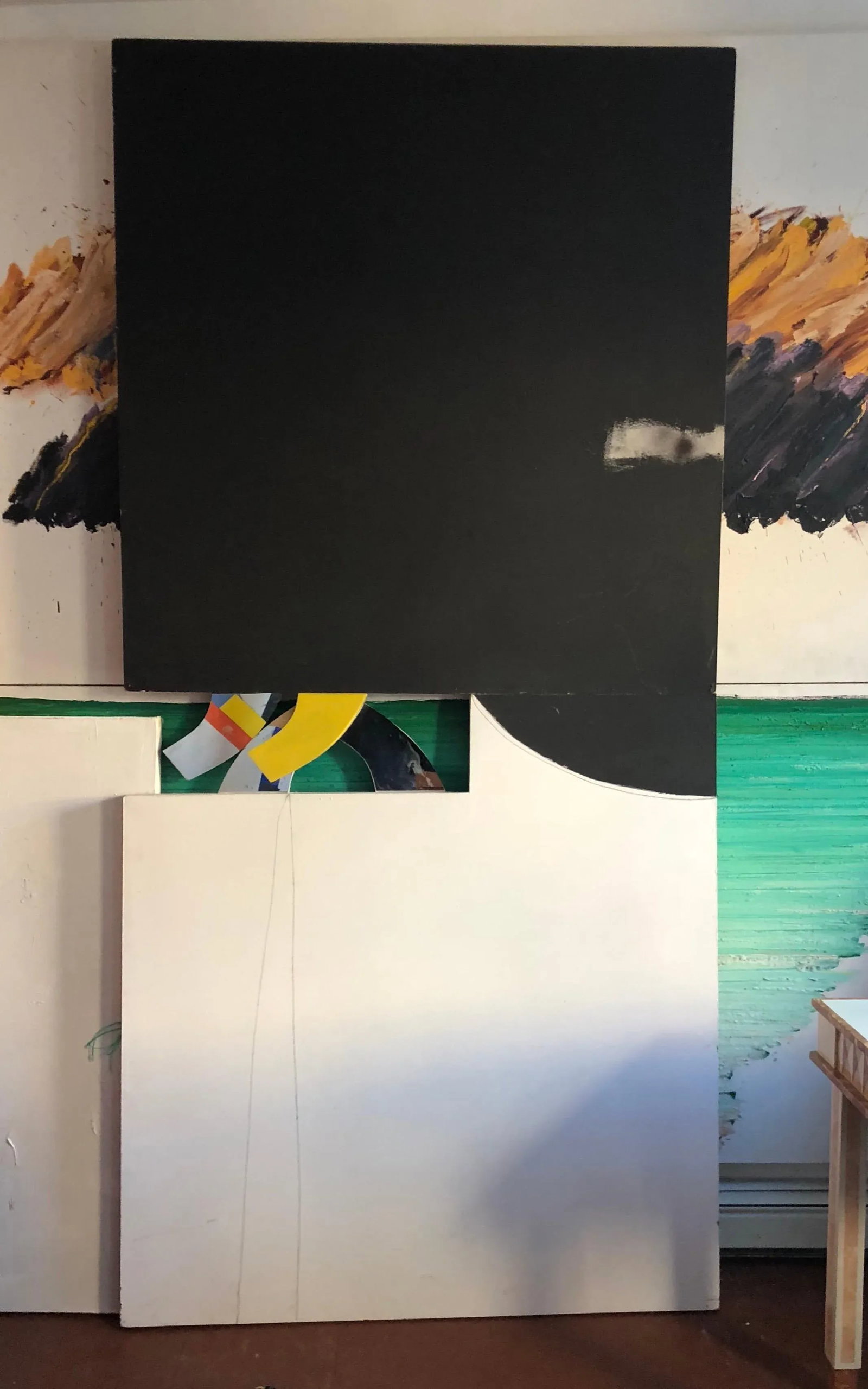 Abstract Minimalist Diptych Black & White Panel Painting Erik Atkinson Icon 1971 - 4