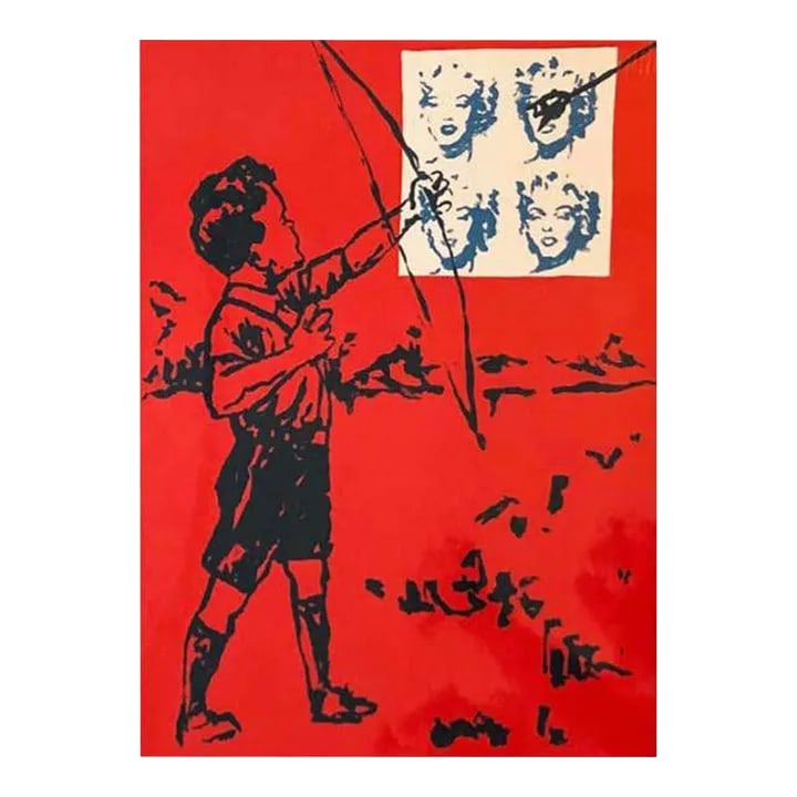 Mid-Century Pop Art Marilyn Monroe Cupid's Bow Print by David Bromley, 1990s: Born in the UK, David Bromley immigrated with his family as a child to Australia where he still lives. Self-taught, he began his artistic career as a potter, and then, with a focus on painting, became