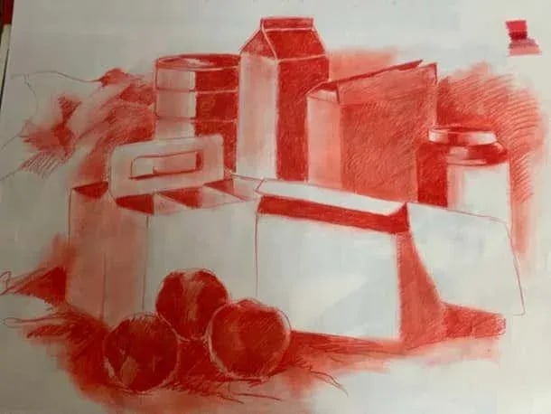 Mid-Century Pop Art Red Still Life Drawing Sketch by Salvatore Grippi, 1960s Mod - 3