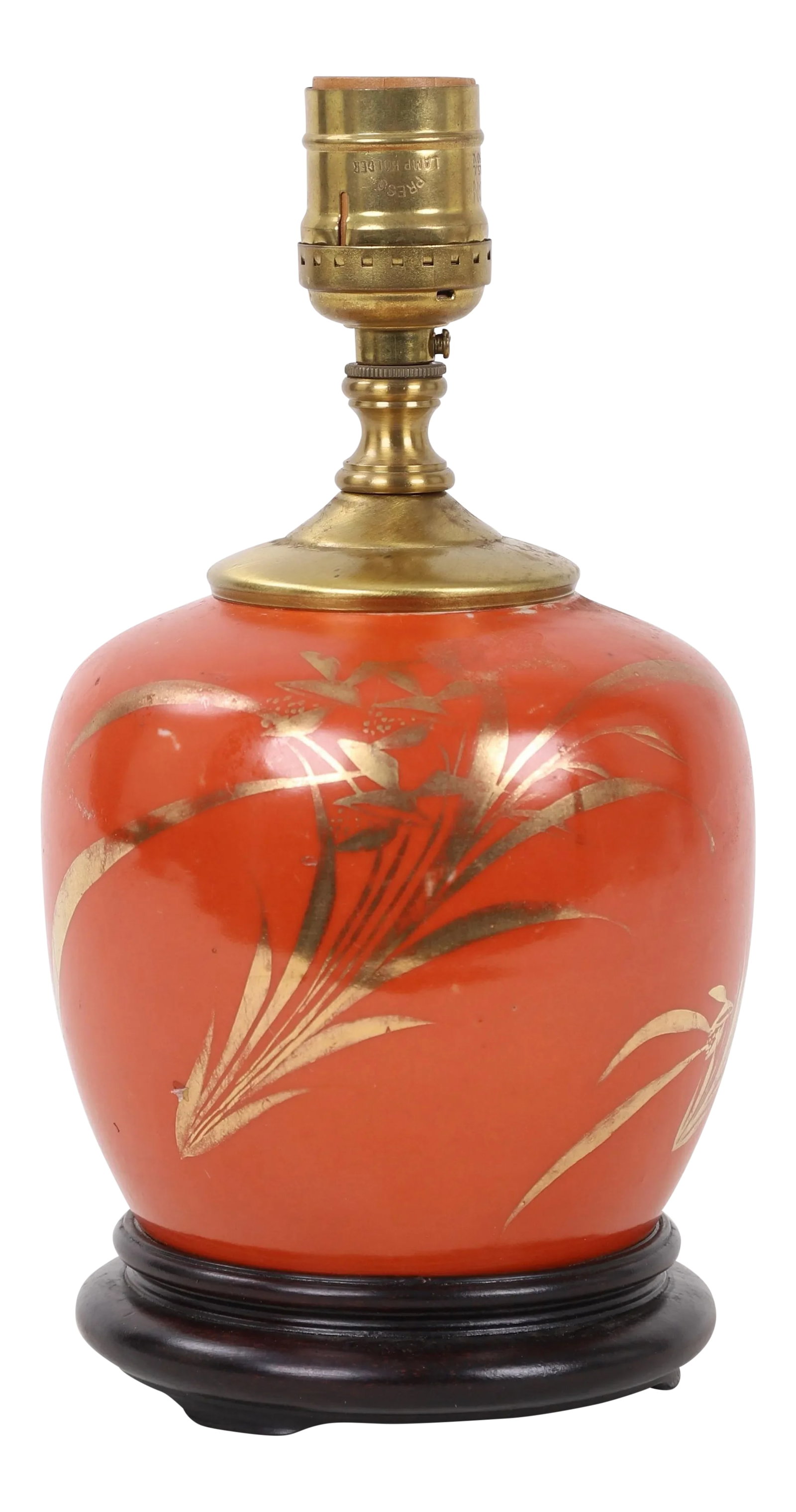 Chinese Vintage Tall Grass Motif Melon Jar Lamp: This lamp evokes emotions with its tall grass motif and a chinese poem decorating the back. Condition: Alterations: Original Condition Unaltered Imperfections: Some Imperfections Condition Notes: