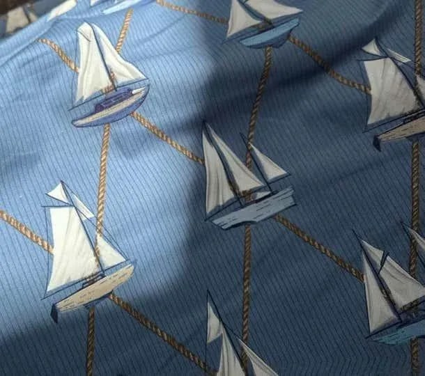 Schumacher Sailboats Nautical Textile Yardage, Cotton, Blue, Vintage, 1990s - 10 Yards - 2