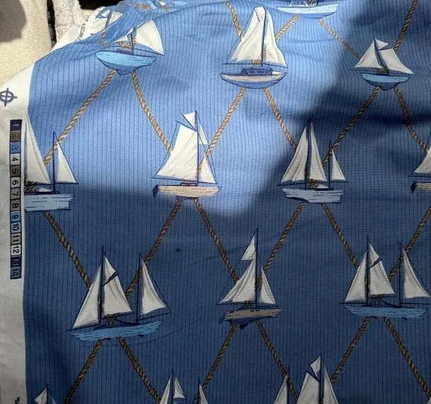 Schumacher Sailboats Nautical Textile Yardage, Cotton, Blue, Vintage, 1990s - 10 Yards - 4
