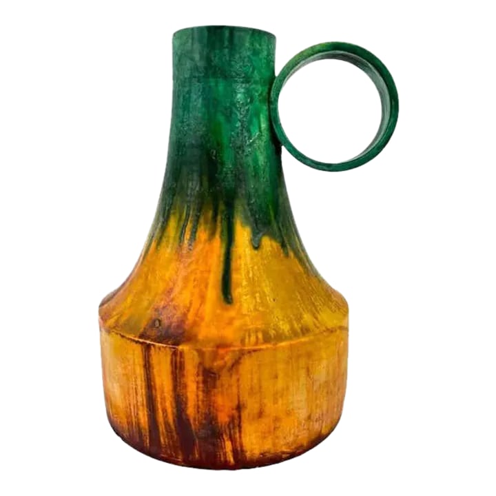 Mid 20th Century Marcello Fantoni Studio Monumental Tuscan Ewer, Ceramic Vase or Pitcher, Italy: Marcello Fantoni Monumental Tuscan Ewer, Ceramic Vase or Pitcher, Italy In orange, green flambé glaze. Extremely rare form and scale with stunning large-scale handle. Signed underneath: Fantoni,