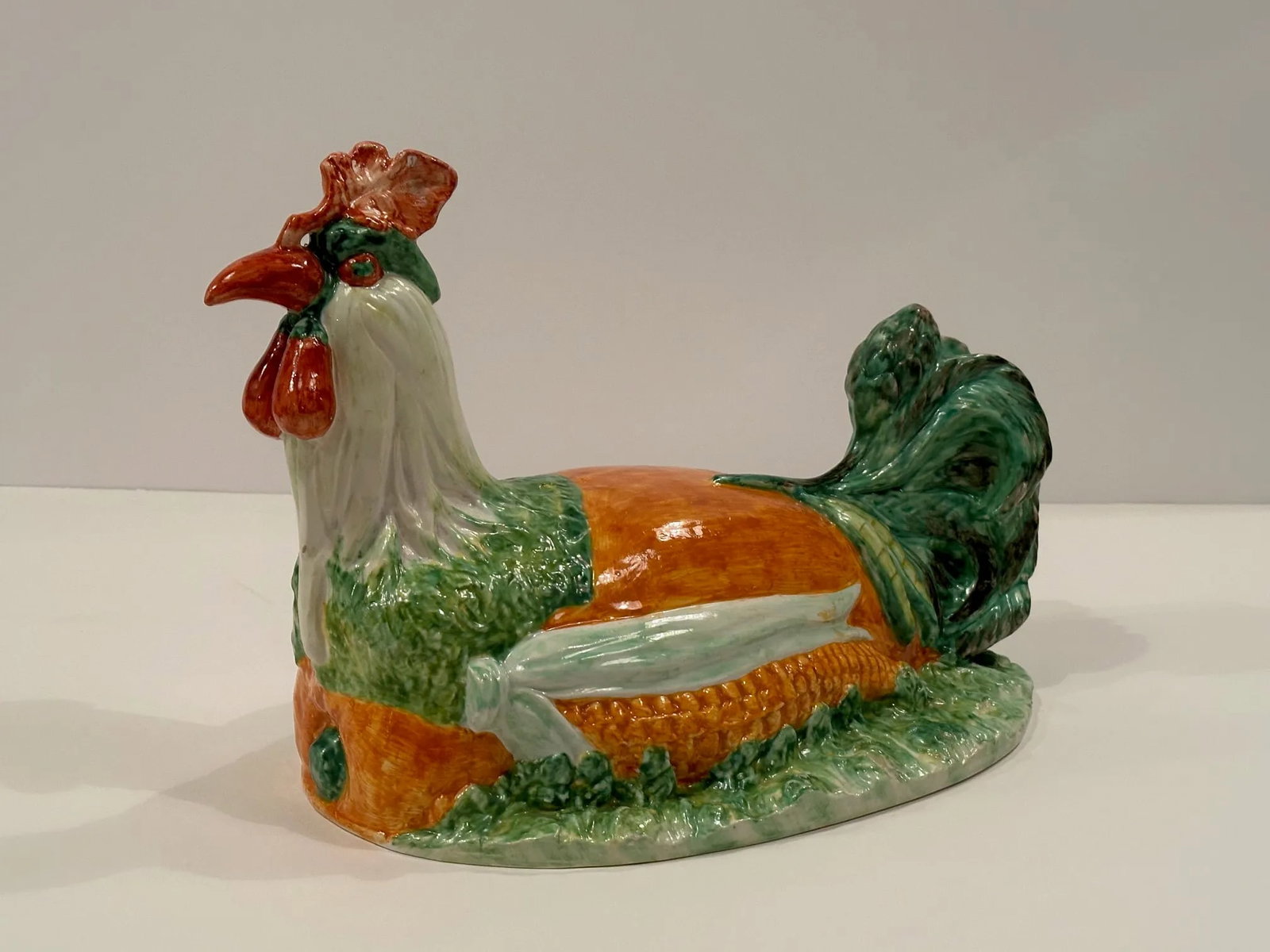 Italian Ceramic Majolica Rooster and Vegetable Tureen - 10