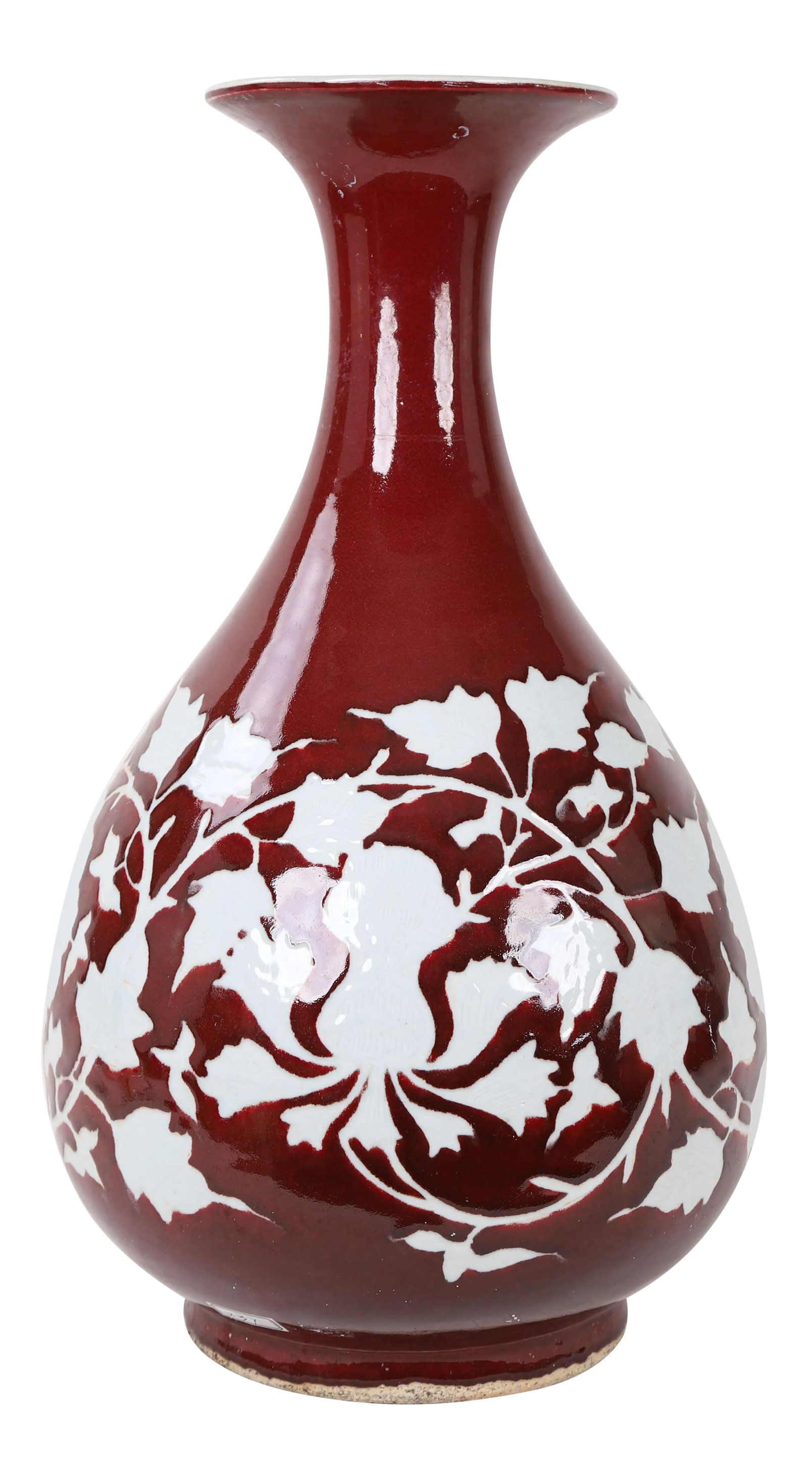 20th-Century Chinese Red-Glazed Vase With White Inscribed Flowers (1 of 11)
