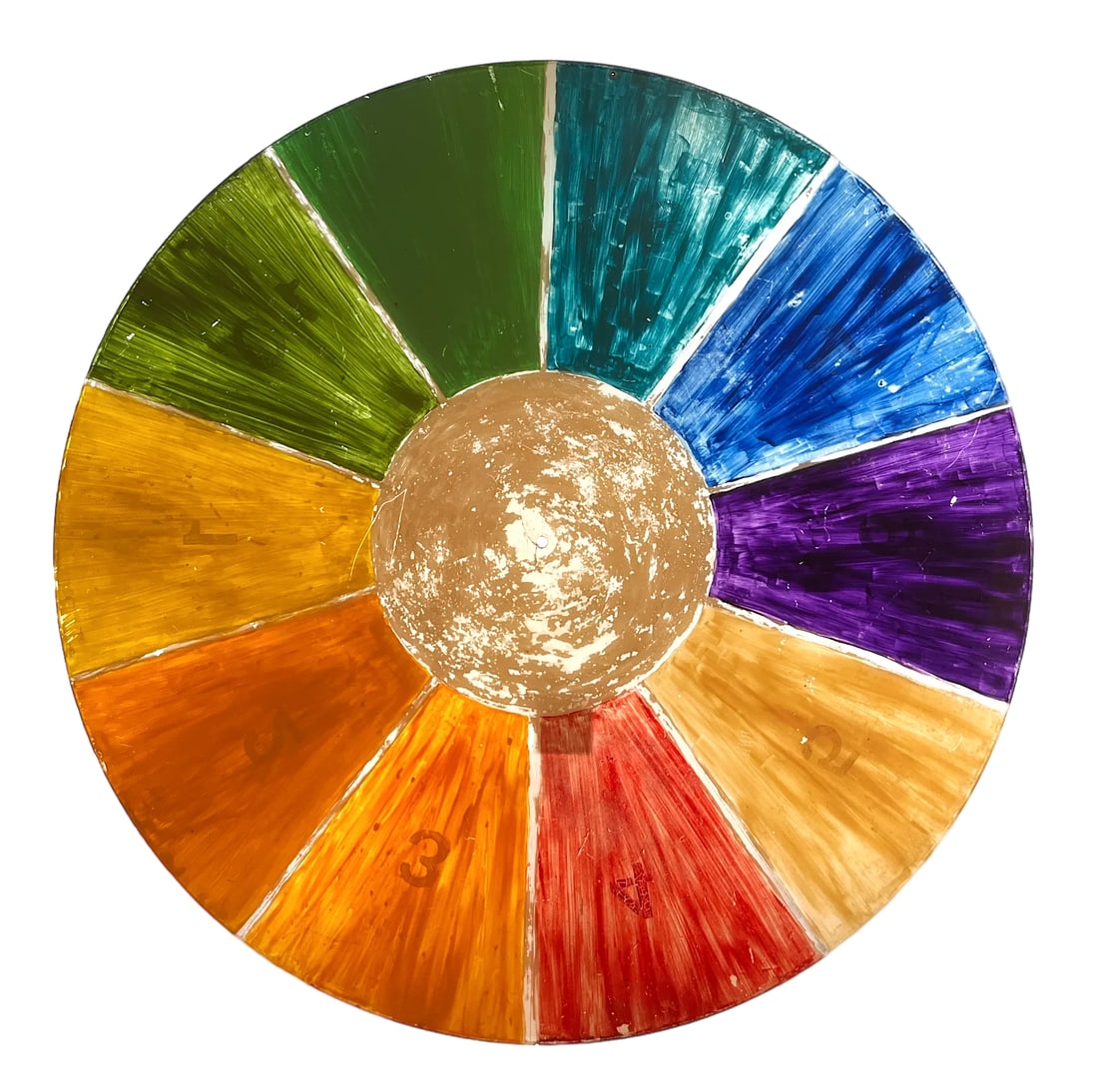 1960s Huge Hand Painted Folk Art Color Wheel Double Sided Numbered Painting - 2