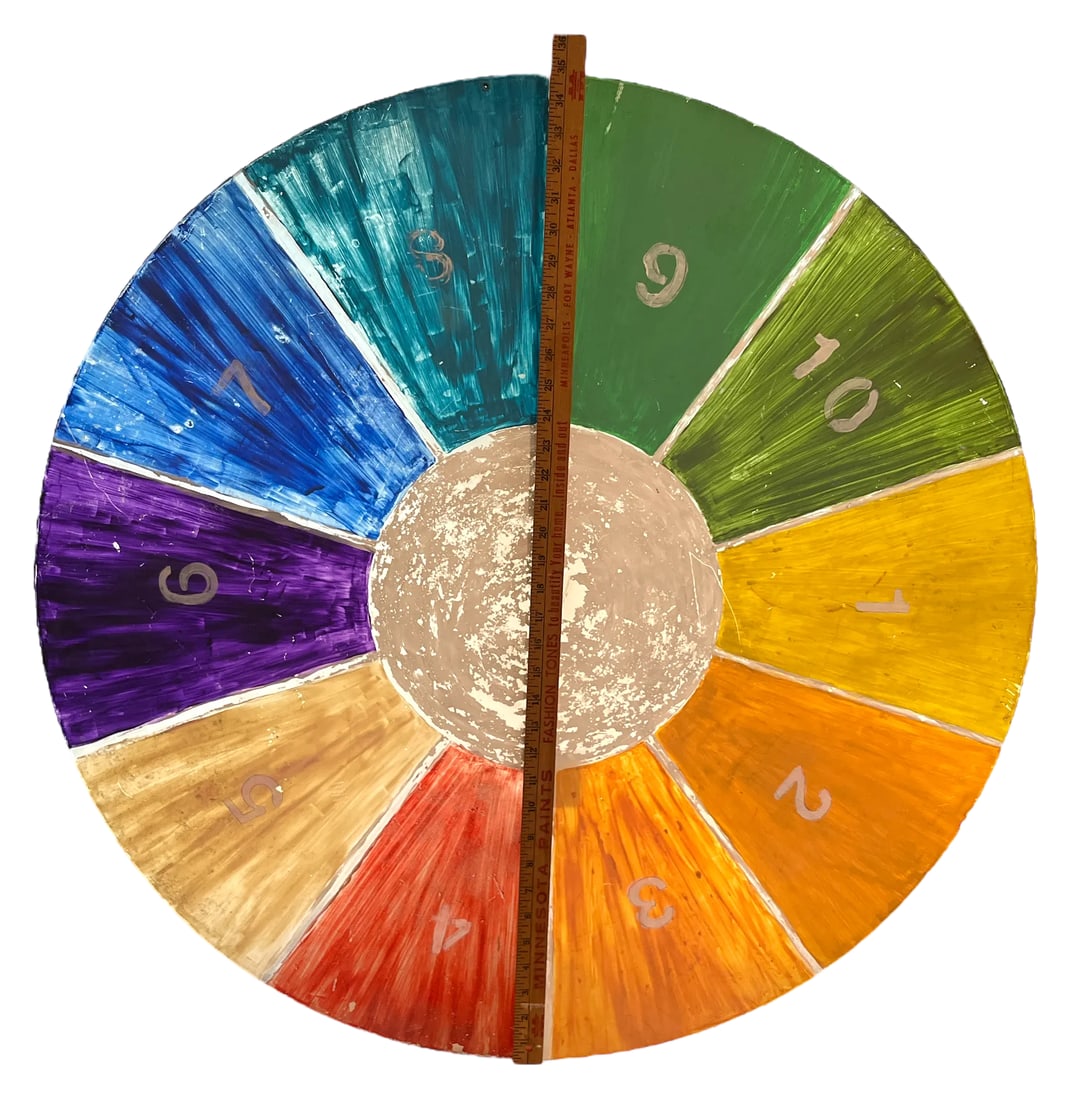 1960s Huge Hand Painted Folk Art Color Wheel Double Sided Numbered Painting - 3