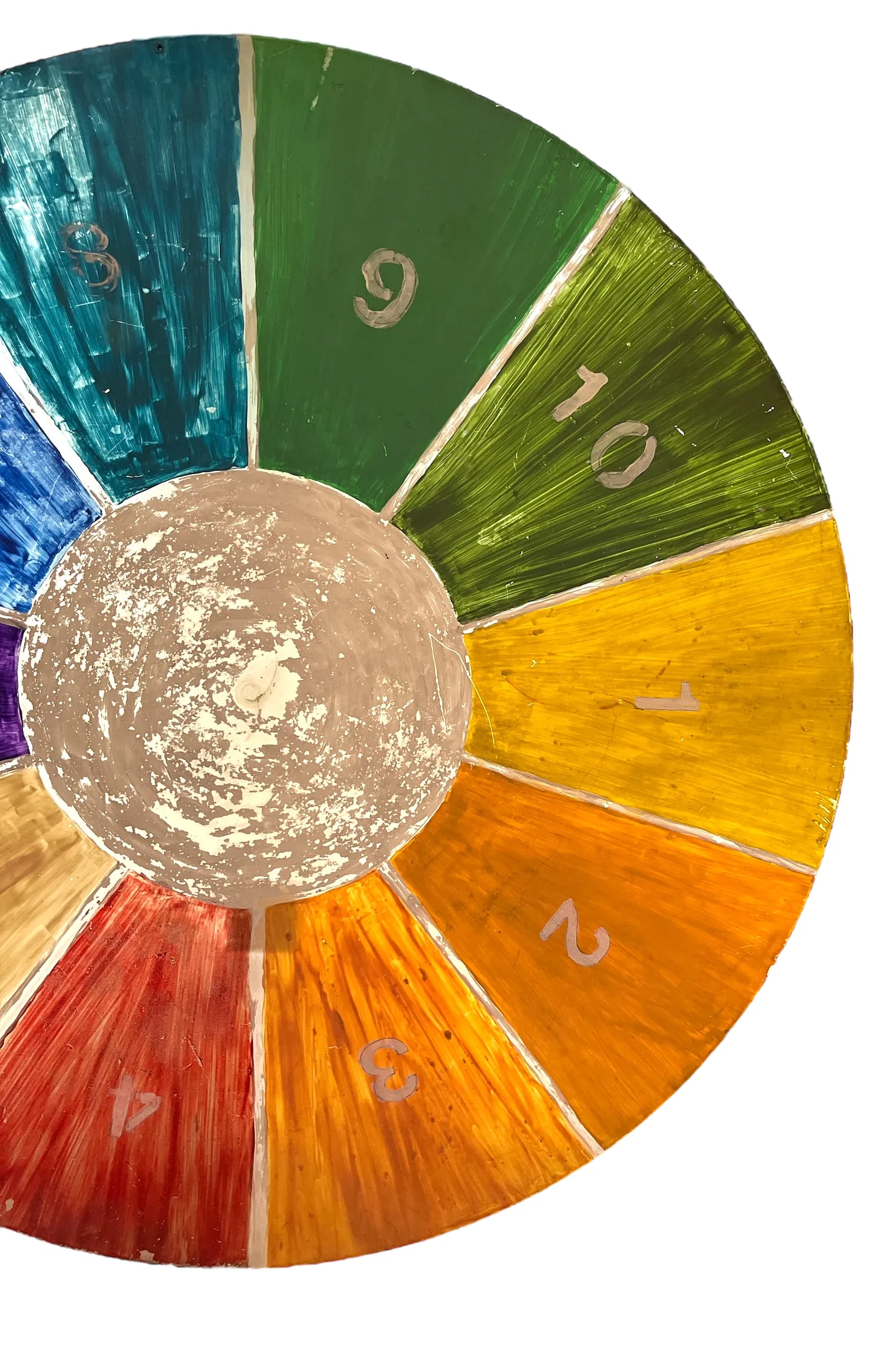 1960s Huge Hand Painted Folk Art Color Wheel Double Sided Numbered Painting - 4