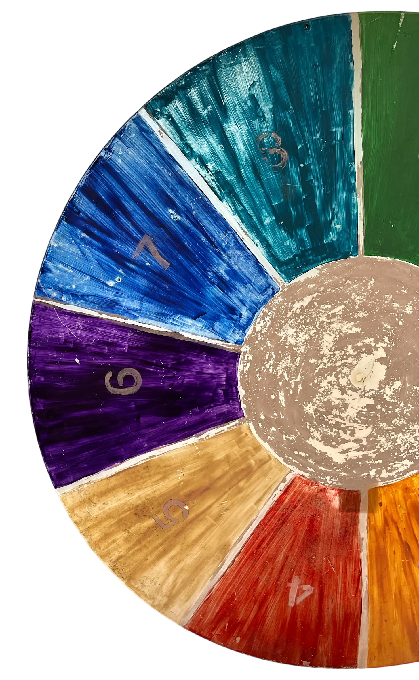 1960s Huge Hand Painted Folk Art Color Wheel Double Sided Numbered Painting - 5