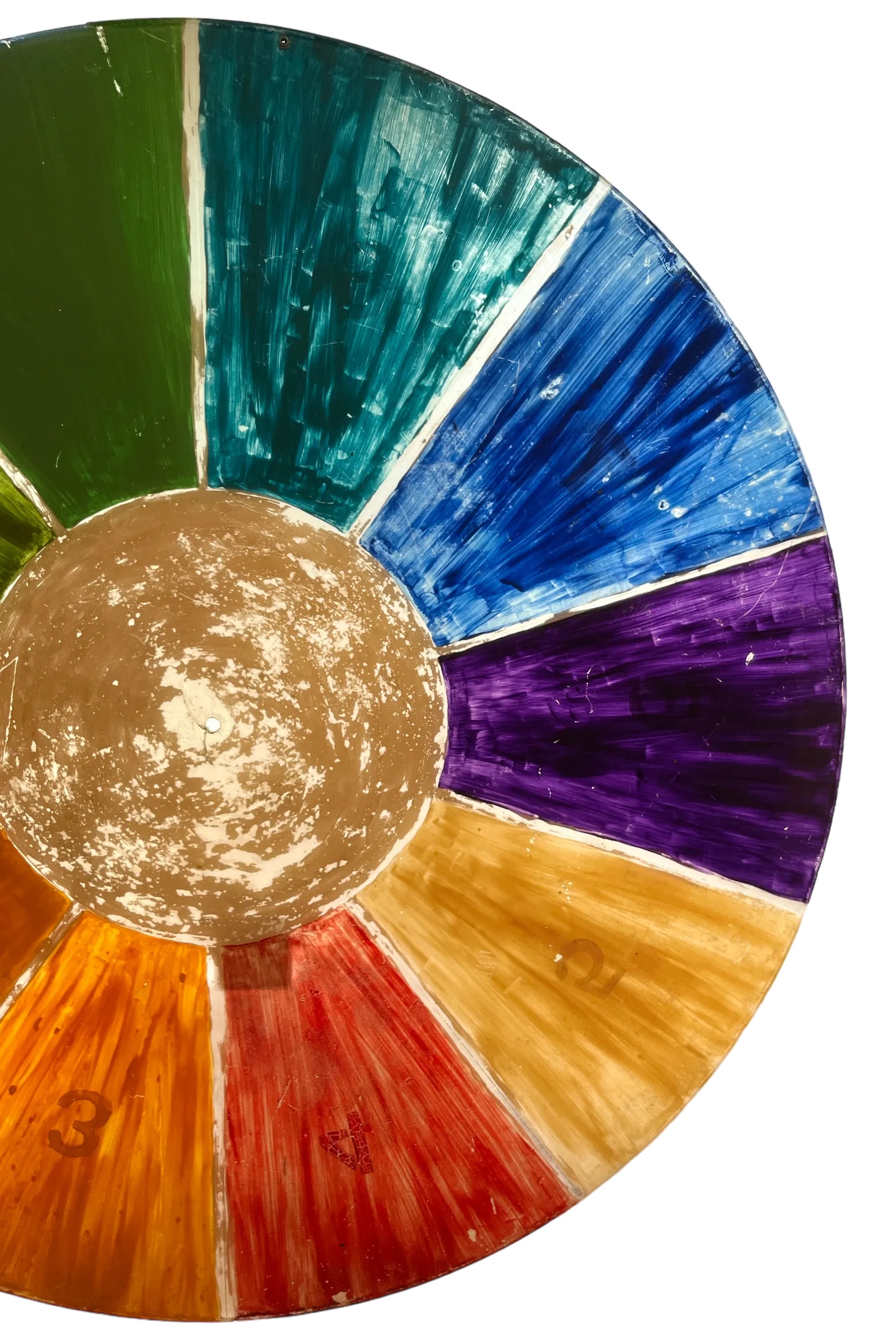 1960s Huge Hand Painted Folk Art Color Wheel Double Sided Numbered Painting - 6