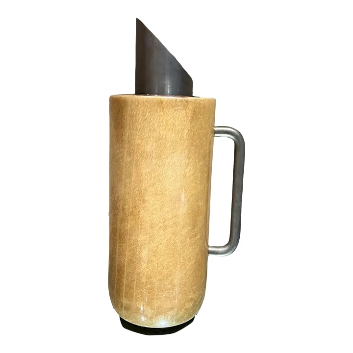 1950s Aldo Tura Modern Pitcher Carafe Thermos Goatskin Italy: AMBIANIC presents 1950s Aldo Tura Modern Pitcher Carafe Thermos Goatskin Italy Goatskin and metal Missing original label. 12 h x 6 d x 4 diameter Preowned original unrestored vintage condition. Wear