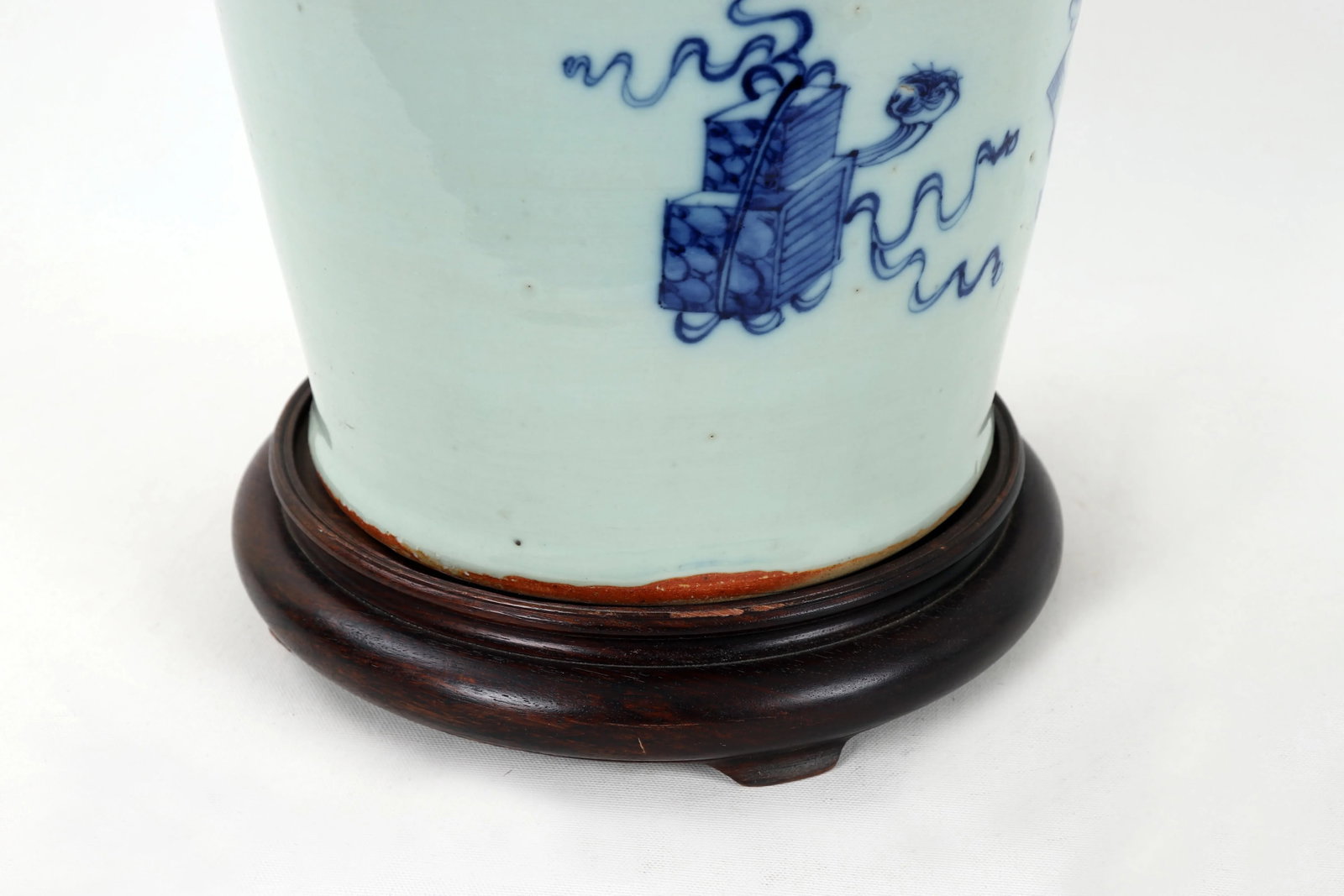 Vintage 19 Century Double Bulb Pull Switch Blue and White Celadon Porcelain Lamp Study Room Designti - 6