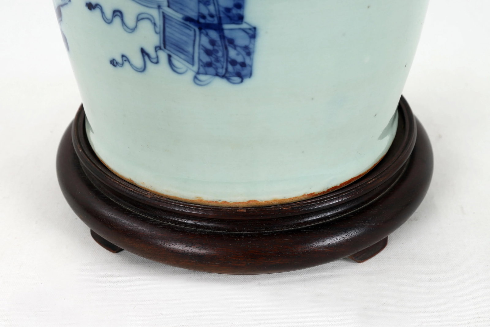 Vintage 19 Century Double Bulb Pull Switch Blue and White Celadon Porcelain Lamp Study Room Designti - 8