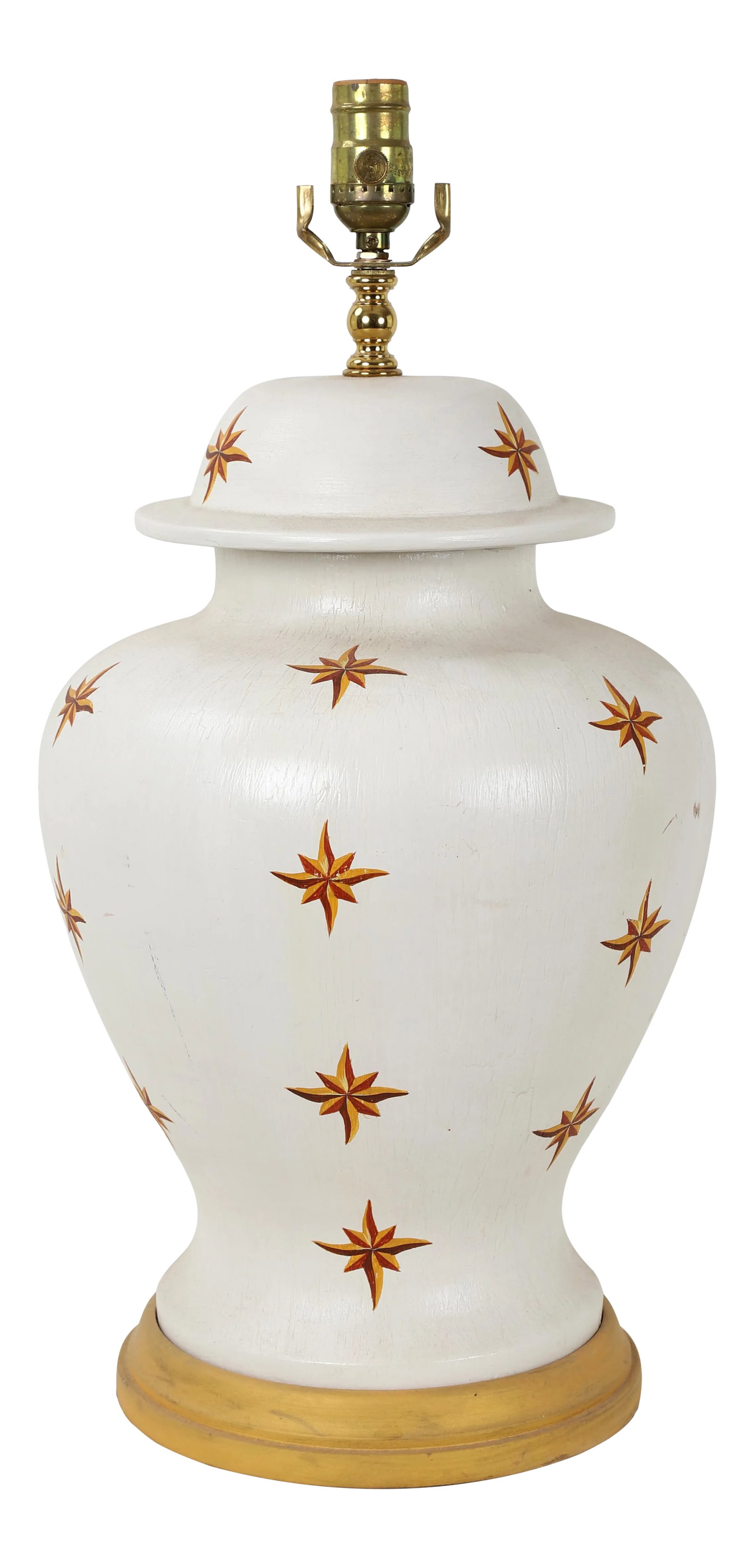 Vintage Hand Painted Golden Stars Motif Porcelain Temple Jar Lamp: Vintage Hand Painted Porcelain temple jar lamp with golden Stars and highlights. Condition: Imperfections: Some Imperfections Condition Notes: In good condition with some minor imperfections.