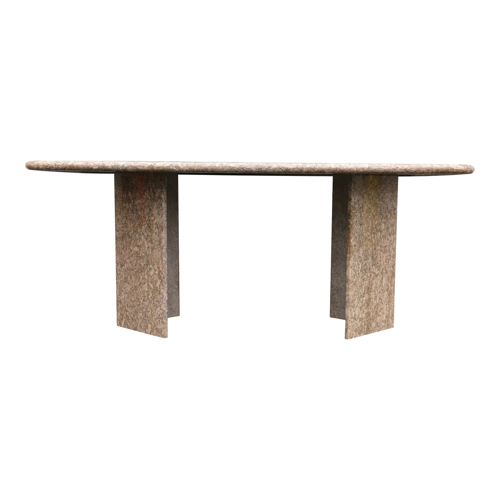 Vintage Italian Granite Dining Table, 1980s: Spectacular Italian dining table made of granite stone. From the 1980's. It has two granite stone pedestal based one of them has a small chip, other than that the table remains in good shape. Wonderfu
