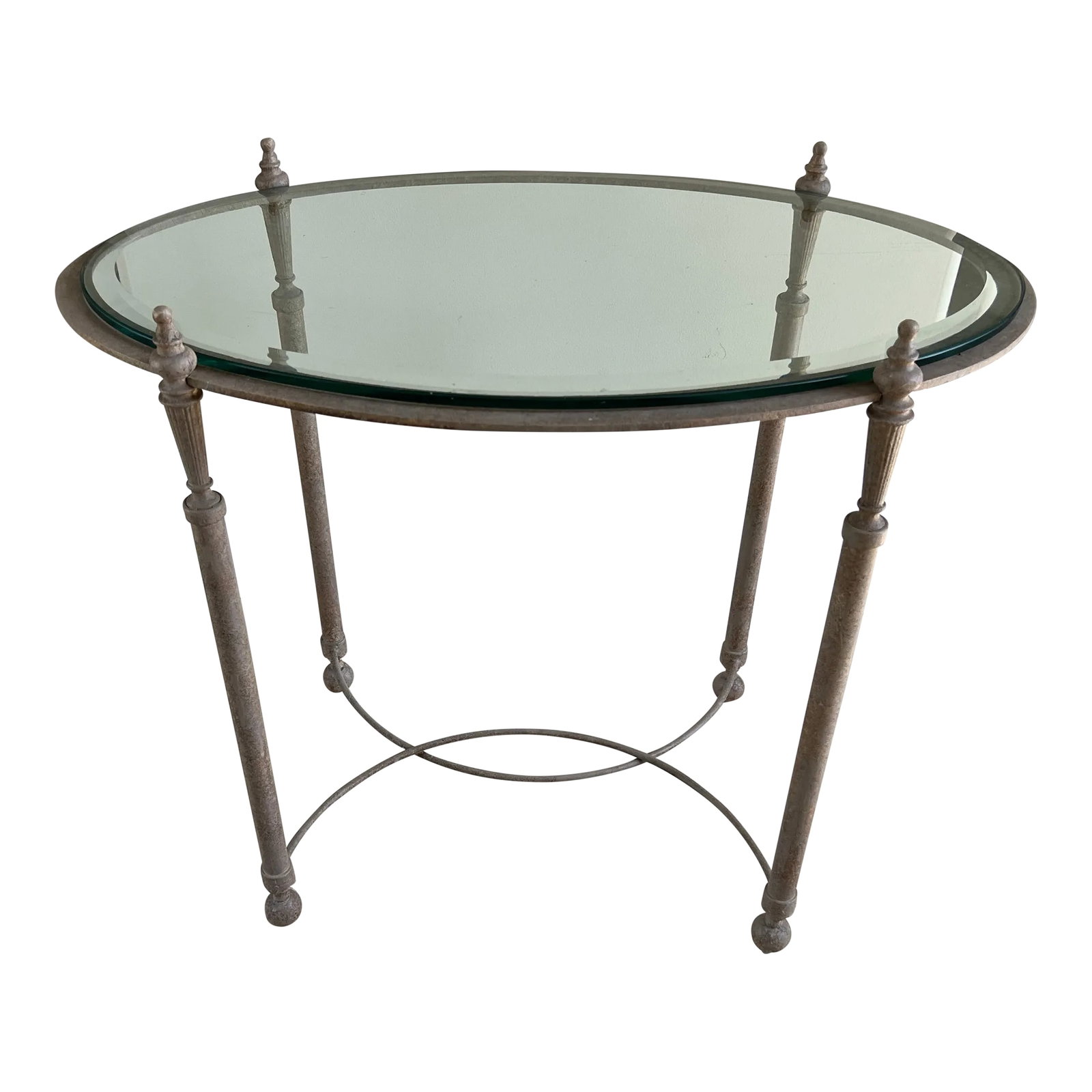 1990s Iron Oval Table With Bevel Glass Top: An Iron Oval Table With Bevel Glass Top in the Style of Dennis and Lean The iron table is a timeless and sophisticated piece of furniture that seamlessly blends form and function, adding character and