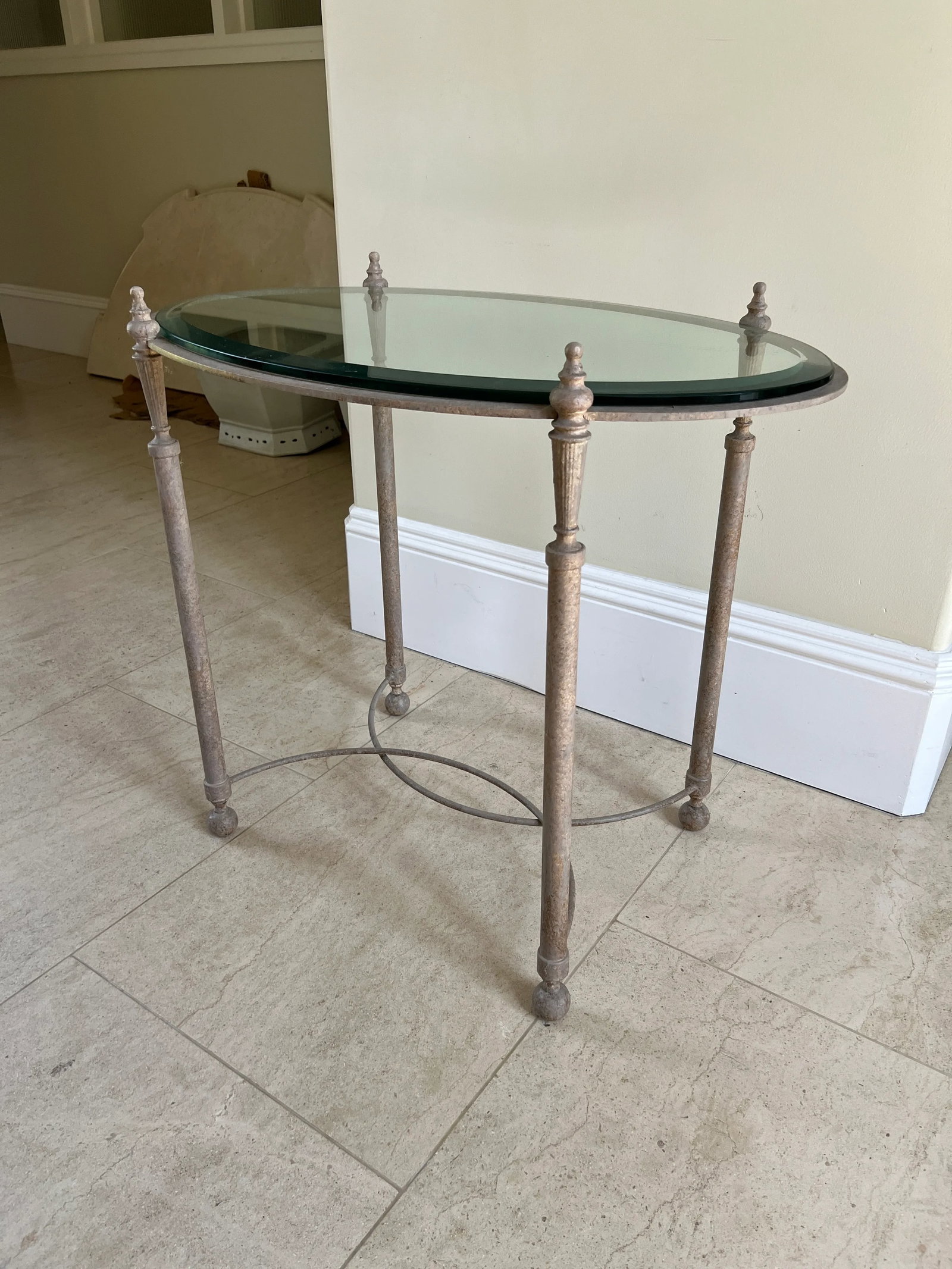 1990s Iron Oval Table With Bevel Glass Top - 2