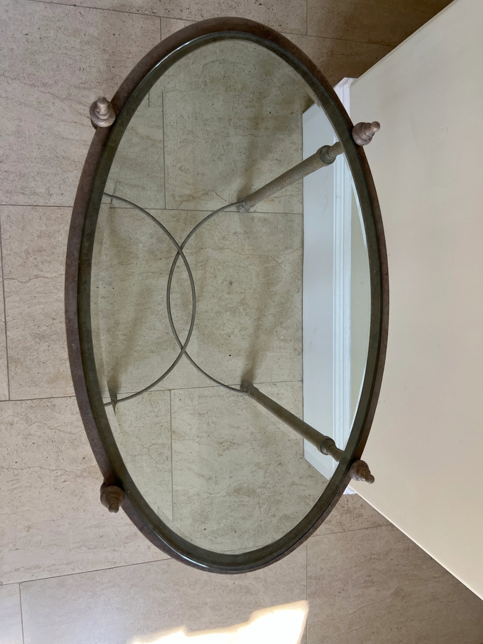 1990s Iron Oval Table With Bevel Glass Top - 3