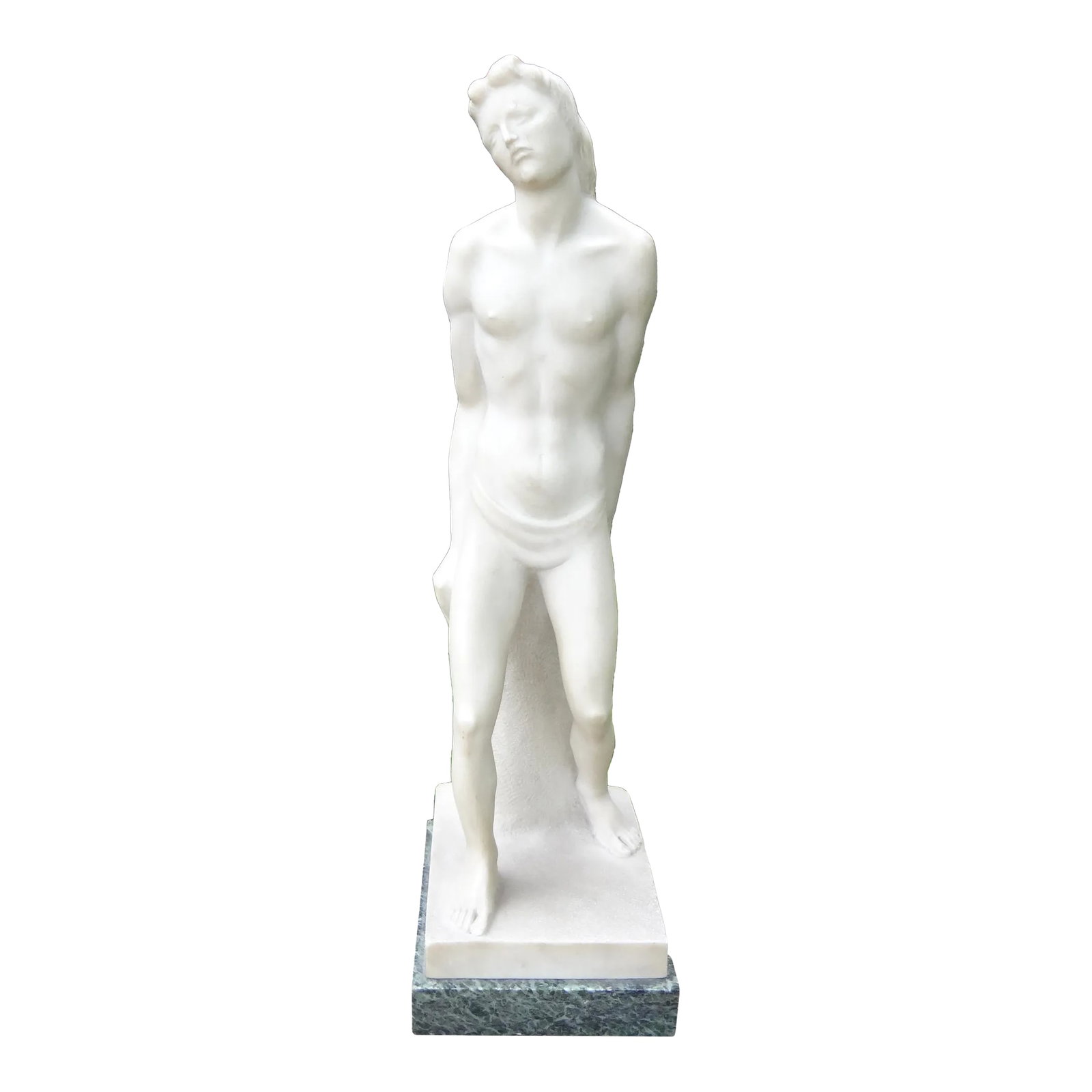 1930s Italian Carrara Marble Sculpture Signed Comana: Italian Carrara Marble Sculpture Signed Comana. This beautifully executed Italian Carrara marble sculpture is mounted on a green marble plinth. Gorgeous! Condition: Alterations: Original Condition Una