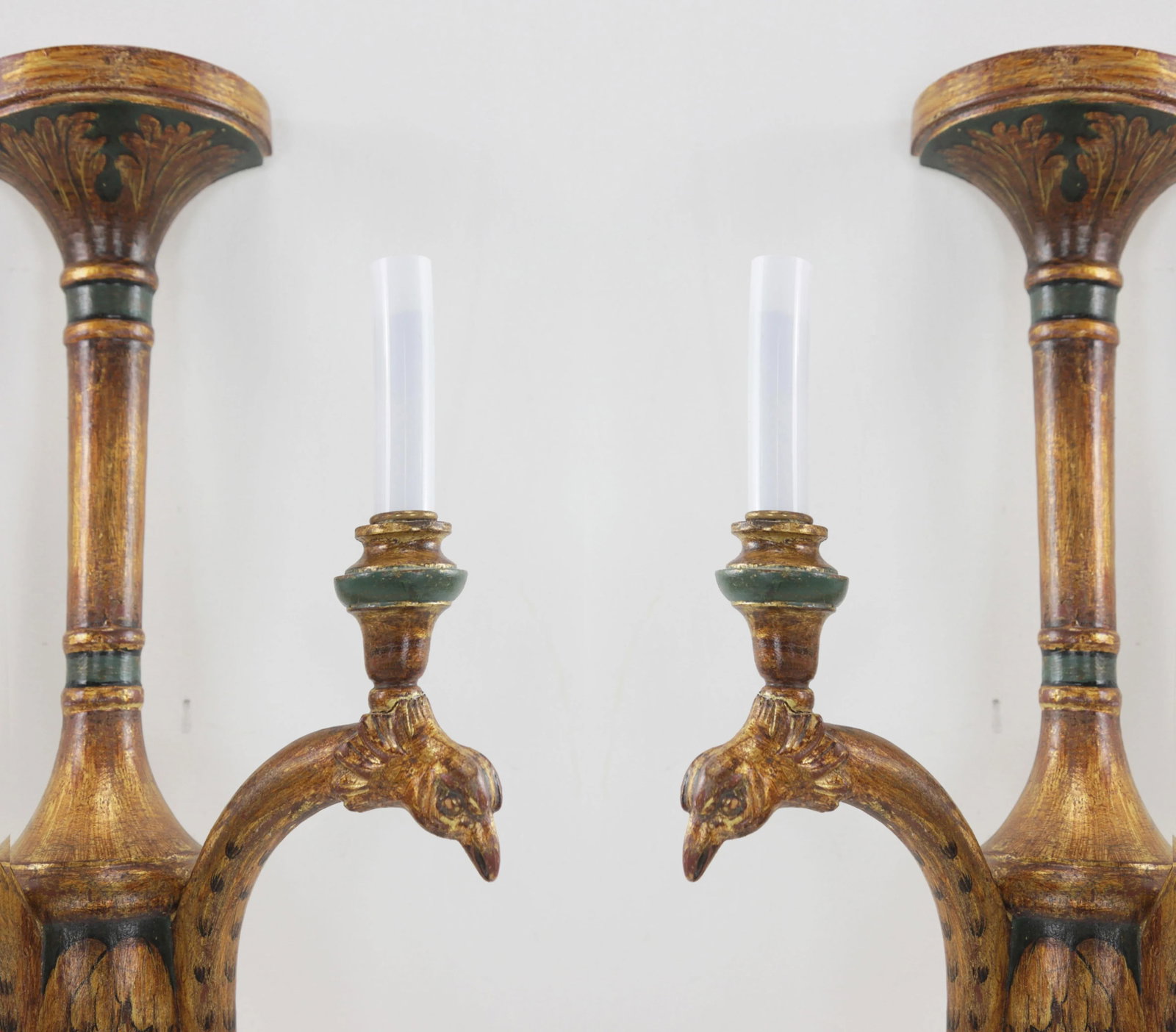 Pair of 19th-Century Rococo-Style Wood Carving Wall Lamps. - 3