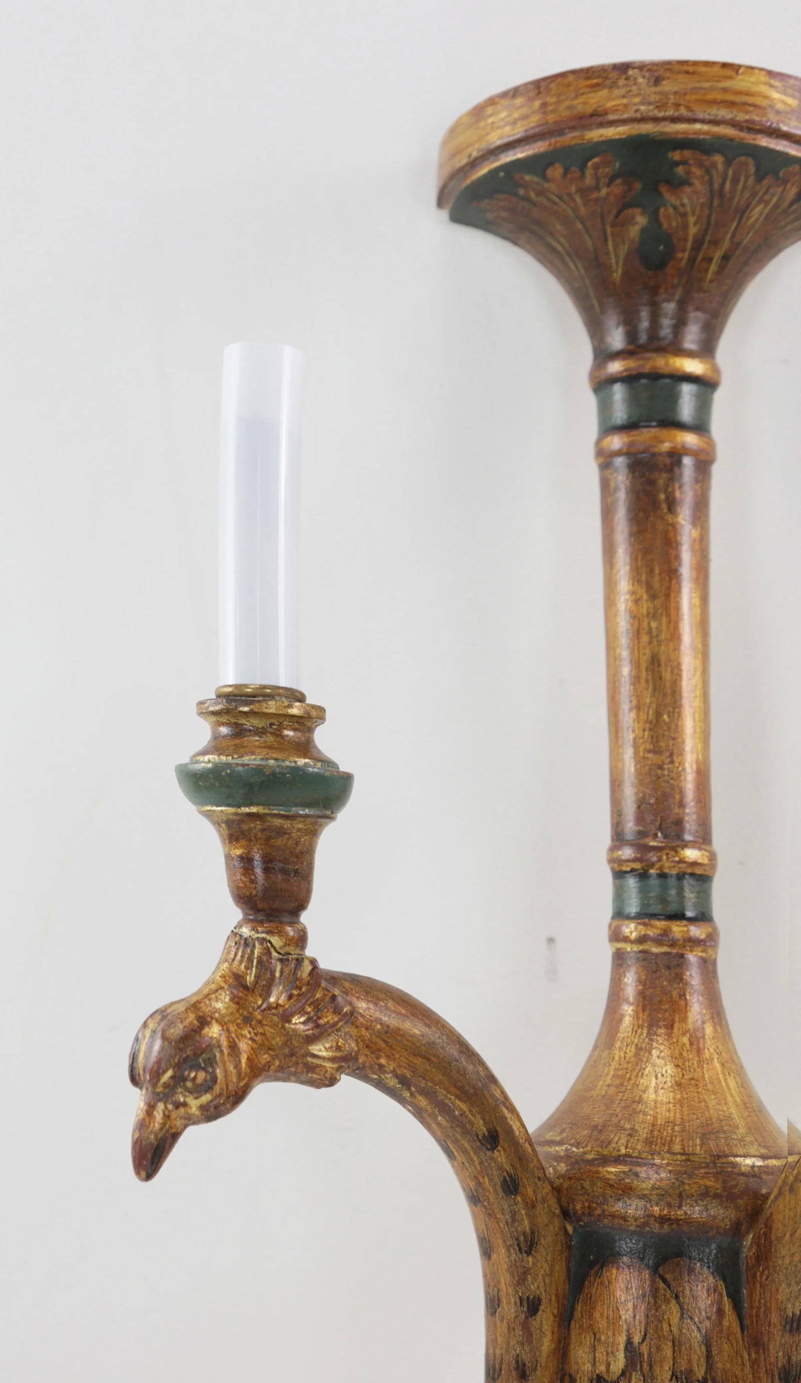 Pair of 19th-Century Rococo-Style Wood Carving Wall Lamps. - 8