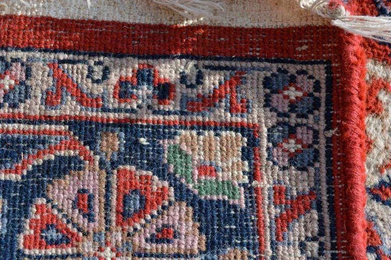 1950s Handmade Vintage Tapestry Hand Knotted Red Green & Blue Textile Art - 3