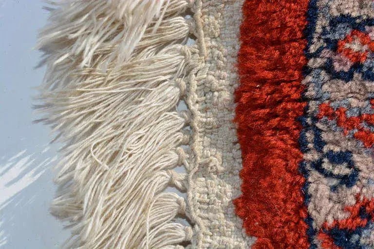 1950s Handmade Vintage Tapestry Hand Knotted Red Green & Blue Textile Art - 4